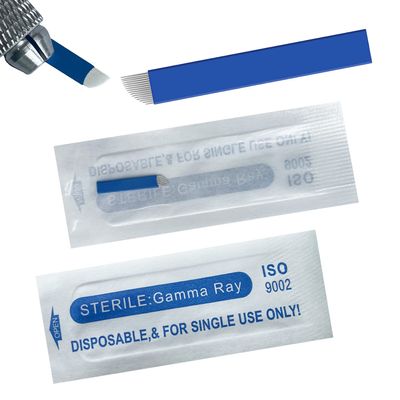 S16 30pcs Microblading Needles with 0.20mm Diameter,Disposable Eyebrow Tattoo Needle for Permanent Makeup Machine Supplies Manual -Blue 16 Sloped Needles