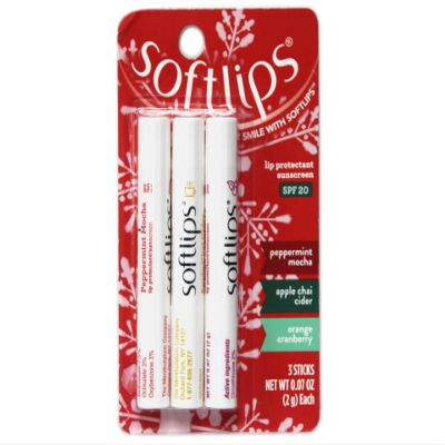 Softlips Lip Protectant Sunscreen SPF20, Holiday Flavors 3 Count (Peppermint Mocha, Apple Chai Cider, & Orange Cranberry) .07oz Each