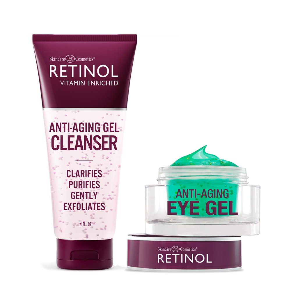 Retinol Anti-Aging Gel Cleanser - Gently Cleans Impurities From Pores & Exfoliates for Soft, Smooth Skin Eye Gel - Reduces Puffiness & Dark Circles, Restores Elasticity