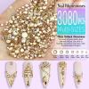 Dowarm 3200PCS Champagne Gold Nail Art Rhinestones, Round Flatback Rhinestones for Nails, Crafts, Golden Shadow Multi Shape 3D Glass Crystal Nail Gemstone Diamond view 3