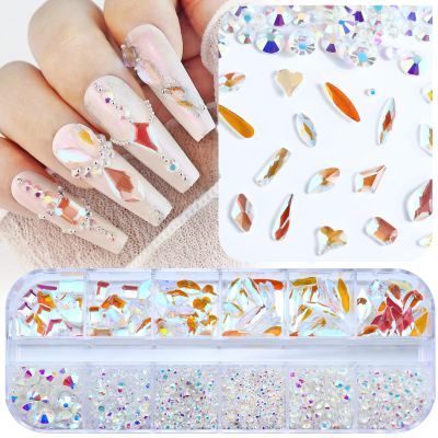 Dowarm 3200PCS Nail Art Rhinestones, Aurora Flatback Rhinestones for Nails, Crafts, 12 Styles 3D Glass Crystal Nail Gems