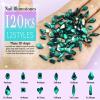 Dowarm 3200PCS Nail Art Rhinestones, Green/Emerald Flatback Rhinestones for Nails, Crafts, 12 Styles 3D Glass Crystal Nail Gems view 2