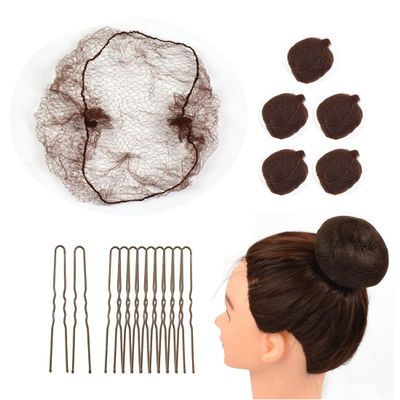 50 Pcs Bun Hair Nets Set Invisible Mesh Hair Nets Ballet Hair Bun with 40 U Shaped Pins for Women Ballet Bun Sleeping and Wig (Dark Brown)