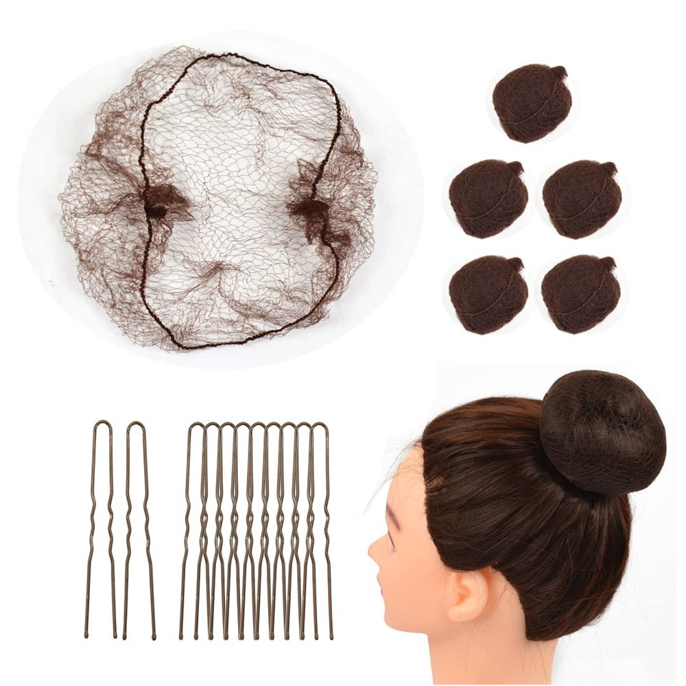 50 Pcs Bun Hair Nets Set Invisible Mesh Hair Nets Ballet Hair Bun with 40 U Shaped Pins for Women Ballet Bun Sleeping and Wig (Dark Brown)
