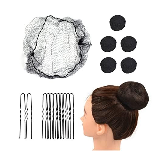 50 Pcs Bun Hair Nets Set Invisible Mesh Hair Nets Ballet Hair Bun with 40 U Shaped Pins for Women Ballet Bun Sleeping and Wig (Black)