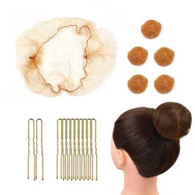 50 Pcs Hair Nets Set Invisible Mesh With 40 U Shaped Pins for Women Ballet Bun Sleeping and Wig (Light Brown)