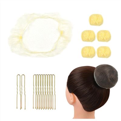50 Pcs Bun Hair Nets Set Invisible Mesh Hair Nets Ballet Hair Bun with 40 U Shaped Pins for Women Ballet Bun Sleeping and Wig (Blonde)
