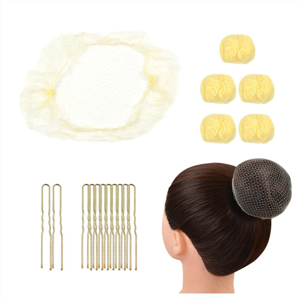 50 Pcs Bun Hair Nets Set Invisible Mesh Hair Nets Ballet Hair Bun with 40 U Shaped Pins for Women Ballet Bun Sleeping and Wig (Blonde)