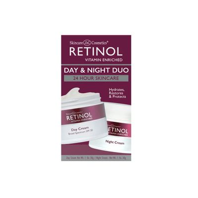 Beauty Solutions Retinol Cream Duo - Set of 2 Day & Night Anti-Aging Treatment Jars, 2.25 oz. Each White 30g per jar