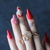 MqpQ Red Artificial False Nails Coffin Scarlet Press On Nails Manicure Reusable Rouge Rhinestone Glossy Faux Ongles Little Head Art view 1