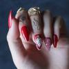 MqpQ Red Artificial False Nails Coffin Scarlet Press On Nails Manicure Reusable Rouge Rhinestone Glossy Faux Ongles Little Head Art view 2
