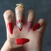 MqpQ Red Artificial False Nails Coffin Scarlet Press On Nails Manicure Reusable Rouge Rhinestone Glossy Faux Ongles Little Head Art view 3