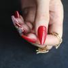 MqpQ Red Artificial False Nails Coffin Scarlet Press On Nails Manicure Reusable Rouge Rhinestone Glossy Faux Ongles Little Head Art view 4