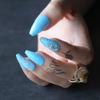 MqpQ Coffin Baby Blue Glossy Press On Nails With French Crystal Design Exquisite Fake Nails Gel Cover False Nails Ballet Square view 1