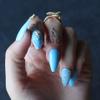 MqpQ Coffin Baby Blue Glossy Press On Nails With French Crystal Design Exquisite Fake Nails Gel Cover False Nails Ballet Square view 3