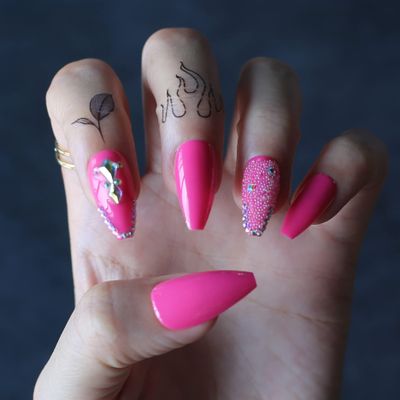 MqpQ Fake Nail Tips Baby Pink New Fake Nails Ruby Rhinestone Design Lovely With Gifts For Girlfriends False Nails Coffin