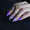 MqpQ Short Ballet Violet Glossy Press On Nails Shiny Rhinestone Design Artificial False Nails Purple Gel Cover False Nails Coffin view 1