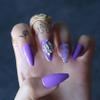 MqpQ Short Ballet Violet Glossy Press On Nails Shiny Rhinestone Design Artificial False Nails Purple Gel Cover False Nails Coffin view 3