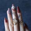 MqpQ Short Ballet Coffee Advanced crystal design False Nails Custom Logo Glossy Coffin Blair Fake Nails Dark Brown Gel view 2