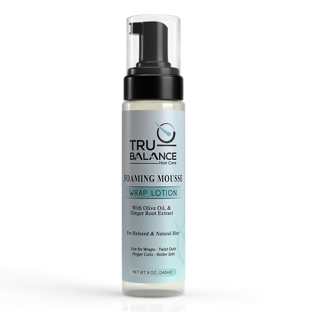 TRU-BALANCE Foaming Mousse Wrap Lotion - Curly Hair Product w/Anti Frizz & Moisture Care Formula - Natural Curls Defining Foam - Hair Styling Products w/Olive Oil & Ginger Root Extract - 8 oz