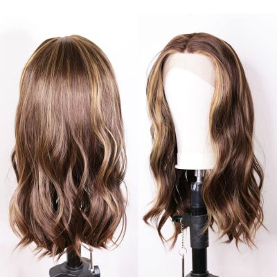 Ombre Blonde #4/27 Natural Body Wave 13X4 HD Transparent Lace Front Wigs With Baby Hair 150% Density Human Wig Glueless Pre-Plucked Hair Replacement Wig Black Woman 12 Inches
