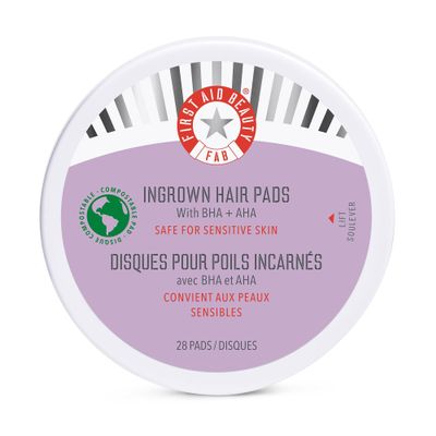 First Aid Beauty - Ingrown Hair Pads with BHA + AHA - Aftershave Treatment Pads to Help Prevent Razor Bumps for Men & Women - Exfoliate Underarms & Bikini Area - Compostable for Daily Use - 28 Pads