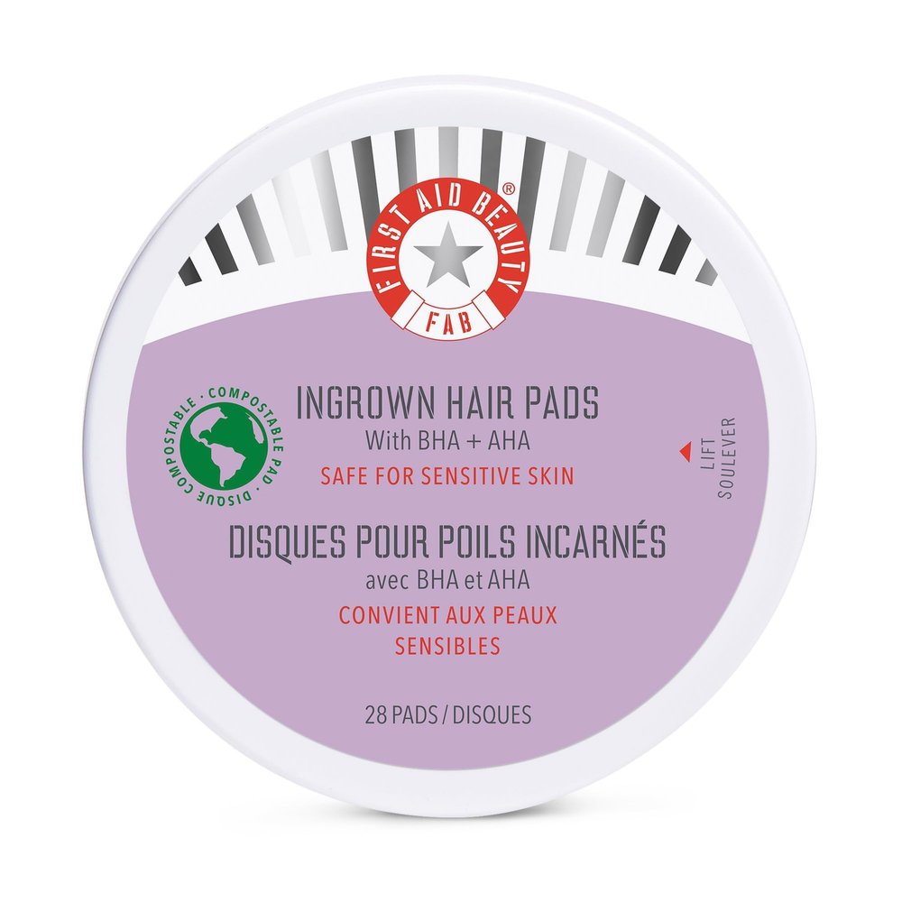 First Aid Beauty - Ingrown Hair Pads with BHA + AHA - Aftershave Treatment Pads to Help Prevent Razor Bumps for Men & Women - Exfoliate Underarms & Bikini Area - Compostable for Daily Use - 28 Pads