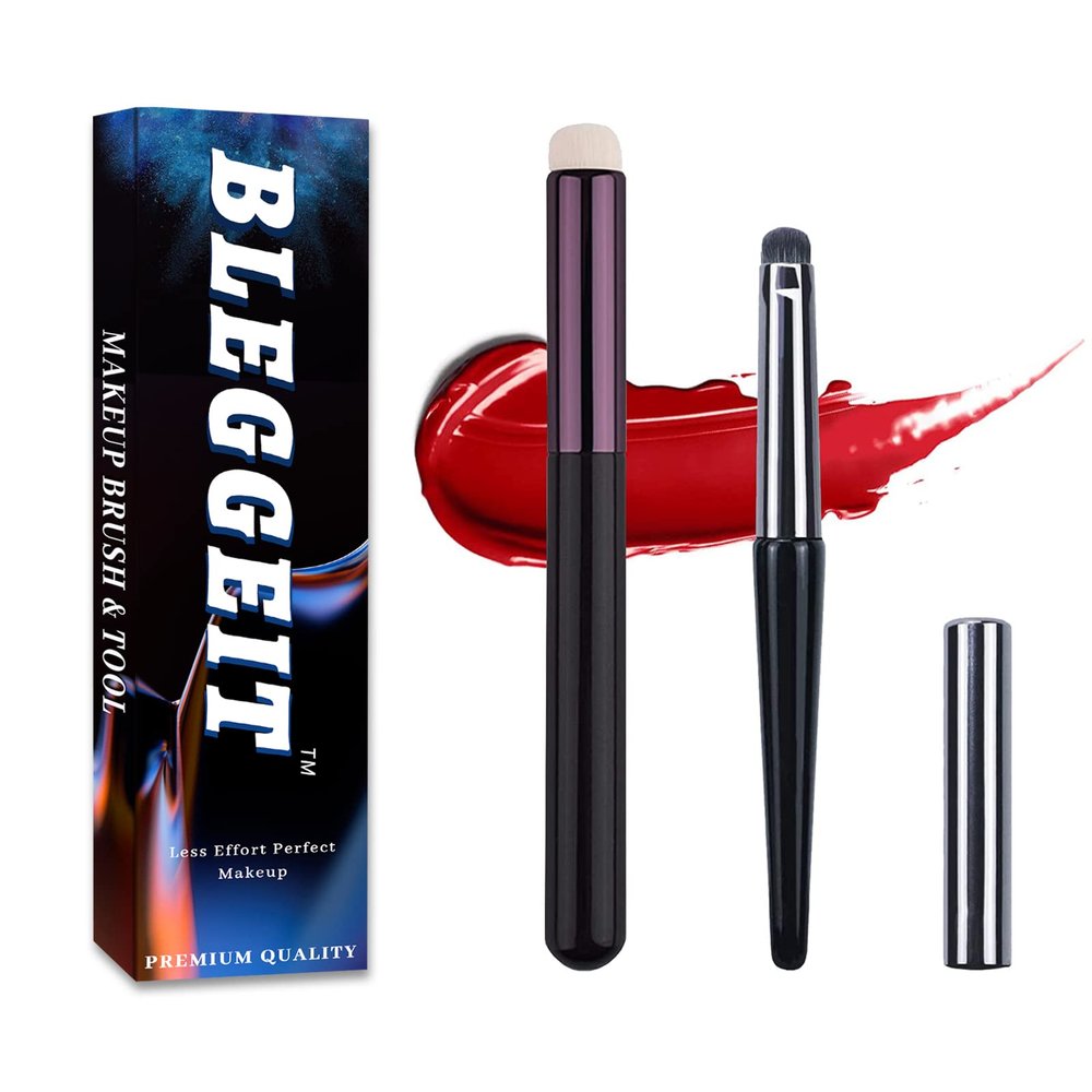 BLEGGEIT 2pcs Lipstick Brush, Lip Brush for Lipstick, Portable Lip Brush with Lid, Lip Makeup Brush, Eyeshadow Brush, Concealer Brush and Smudge Brush,Home and Travel (Standard)