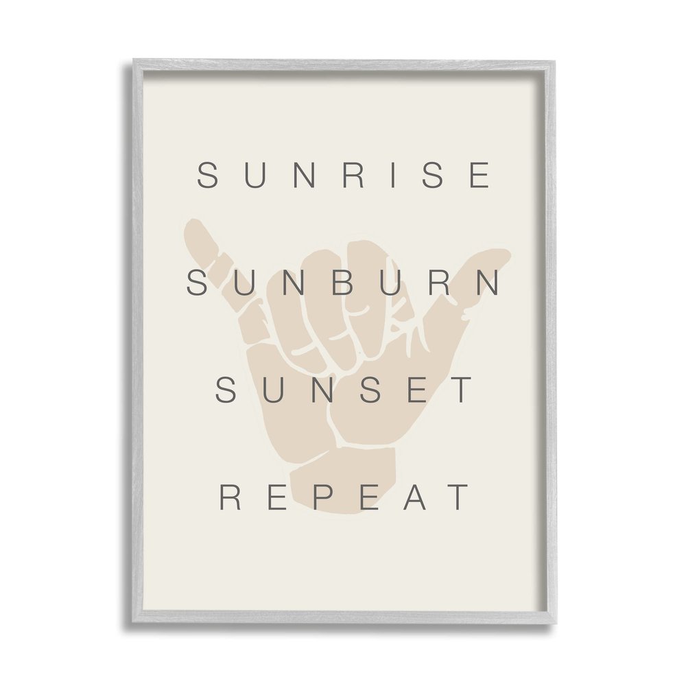 Stupell Industries Sunrise Sunburn Sunset Repeat Beach Phrase Shaka Hand, Design by Daphne Polselli
