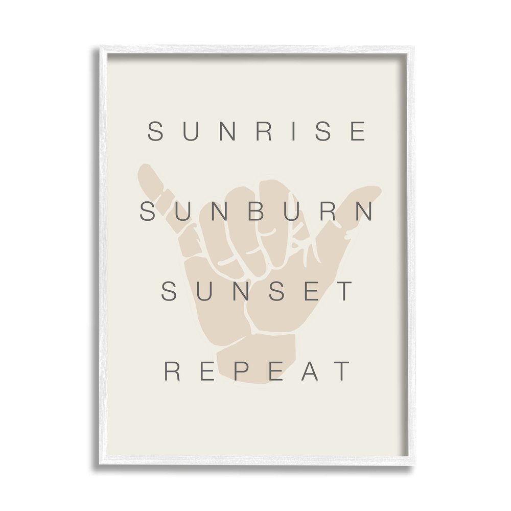 Stupell Industries Sunrise Sunburn Sunset Repeat Beach Phrase Shaka Hand, Design by Daphne Polselli