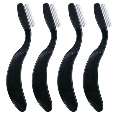 G2PLUS 4PCS Folding Eyelash Comb, Eyebrow Comb Metal Teeth, Eyelash Separator Comb, Eyelash Brush and Comb, Professional Tool for Define Lash & Brow (Black)