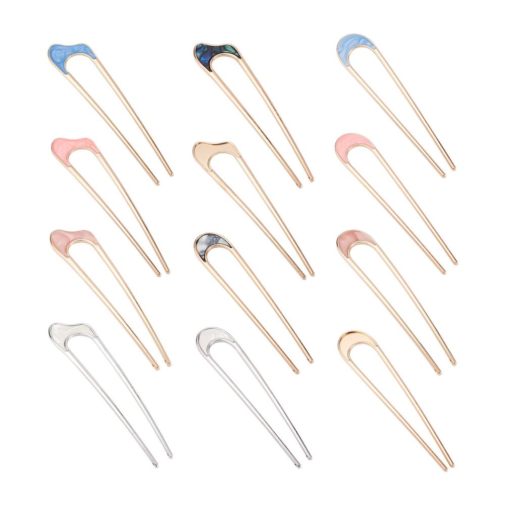 12Pcs Alloy U Shape Hair Pins Metal Long Hair Fork Pins 4 Styles Hair Stick French Style Hair Fork Clip for Women Girls Hair Styling Tool Accessories
