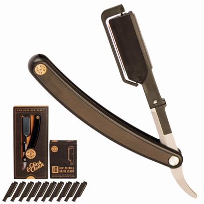Better Barber Patented Straight Edge Razors for Men, Close Shaving Razor for Beard with 10+1 Disposable Blade Heads, Easy to Use and Replace Single Edge Razor Blades, Professional and Home Use (Black)