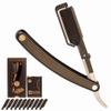 Better Barber Patented Straight Edge Razors for Men, Close Shaving Razor for Beard with 10+1 Disposable Blade Heads, Easy to Use and Replace Single Edge Razor Blades, Professional and Home Use (Black) view 1