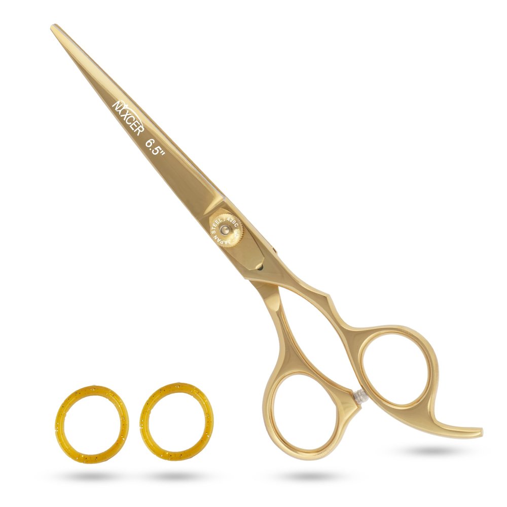 Nixcer Hair Cutting Scissors -Sharp Razor Edge Blade Hair Shears Series - 6.5" With Fine Adjustment Stainless Steel Hair Scissors Professional For Men, Women & Babies (Gold)