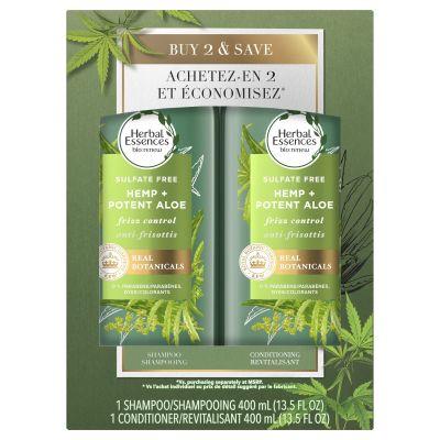 Herbal Essences Bio:Renew Sulfate Free Hemp + Potent Aloe Shampoo and Conditioner Set, 13.5 Fl Oz Each  Nourishes Dry Hair for Frizz Control, Paraben Cruelty Safe Color Treated (Pack of 1)