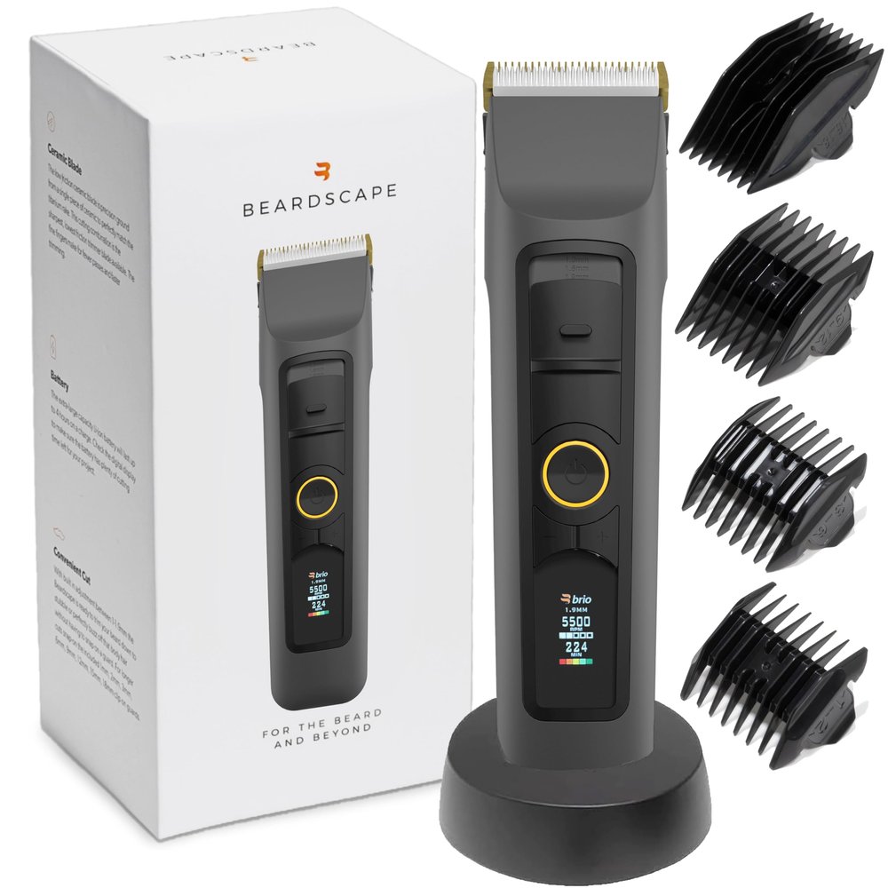 Brio Beardscape V2 Cordless Beard Trimmer for Men with Ceramic Blade, Gray