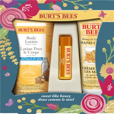 Burt's Bees Gifts, 3 Skincare Products, Sweet Like Honey Spring Set - Honey Lip Balm, Milk and Honey Body Lotion & Honey Grapeseed Hand Cream