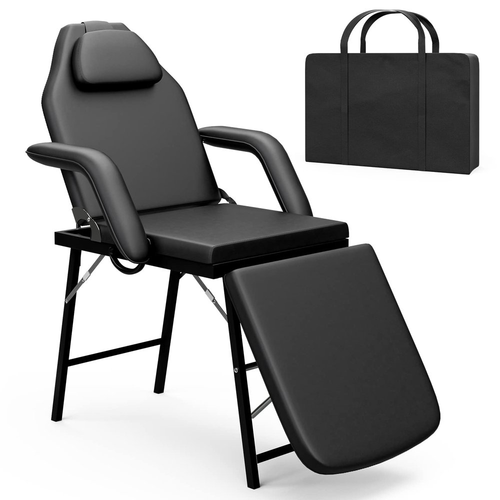 Paddie Portable Tattoo Chair for Client 72inch, Mobile Massage Table Foldable with Storage Bag, Black