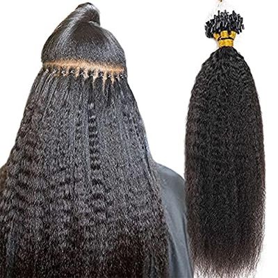 Kinky Straight Micro Loop Human Hair Extension Microlinks Coarse Italian Yaki Brazilian Remy Hair Micro Beads Ring 100g 100strands (14inch 100strands, #2(Darkest Brown))