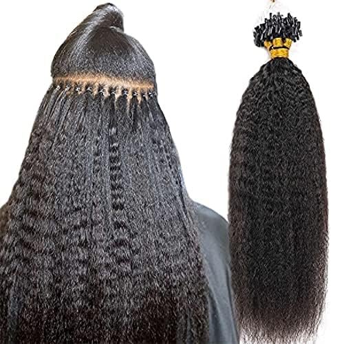 Kinky Straight Micro Loop Human Hair Extension Microlinks Coarse Italian Yaki Brazilian Remy Hair Micro Beads Ring 100g 100strands (14inch 100strands, #2(Darkest Brown))