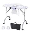 BYOOTIQUE Portable Manicure Nail Table Folding Nail Desk with Built-in Dust Collector, Carry Bag, Manicure Table With Lockable Wheel for Nail Tech Tattoo Workstation Beauty Spa Salon, White view 1