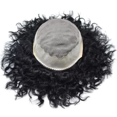 Afro Curly Men's Wigs Mono Lace with NPU Curly Weave Hair Unit Black Men's Toupee Afro Toupee For Men African Kinky Curly Fine Mono Durable Hair Replacement System Tape Around African American Black Unit AFRO AAA1 Hair Extension Unit for Black Men (6