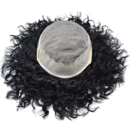 Afro Curly Men's Wigs Mono Lace with NPU Curly Weave Hair Unit Black Men's Toupee Afro Toupee For Men African Kinky Curly Fine Mono Durable Hair Replacement System Tape Around African American Black Unit AFRO AAA1 Hair Extension Unit for Black Men (6