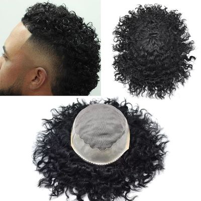 Afro Curly Men's Wigs Mono Lace with NPU Curly Weave Hair Unit Black Men's Toupee Afro Toupee For Men African Kinky Curly Fine Mono Durable Hair Replacement System Tape Around African American Black Unit AFRO AAA1 Hair Extension Unit for Black Men (7