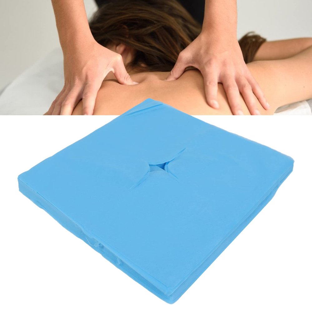100Pcs Disposable Face Rest Cover, Massage Table Hole Design Good Water Absorption Breathable Disposable Headrest Cover for Beauty Salons(blue)