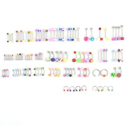 PLLO 110PCS Mixed Pack Body Jewelry Piercing Kit, Eyebrow, Navel, Belly, Tongue, Lip, Bar, Nose Ring, Stainless Steel, Modern Style, Unisex