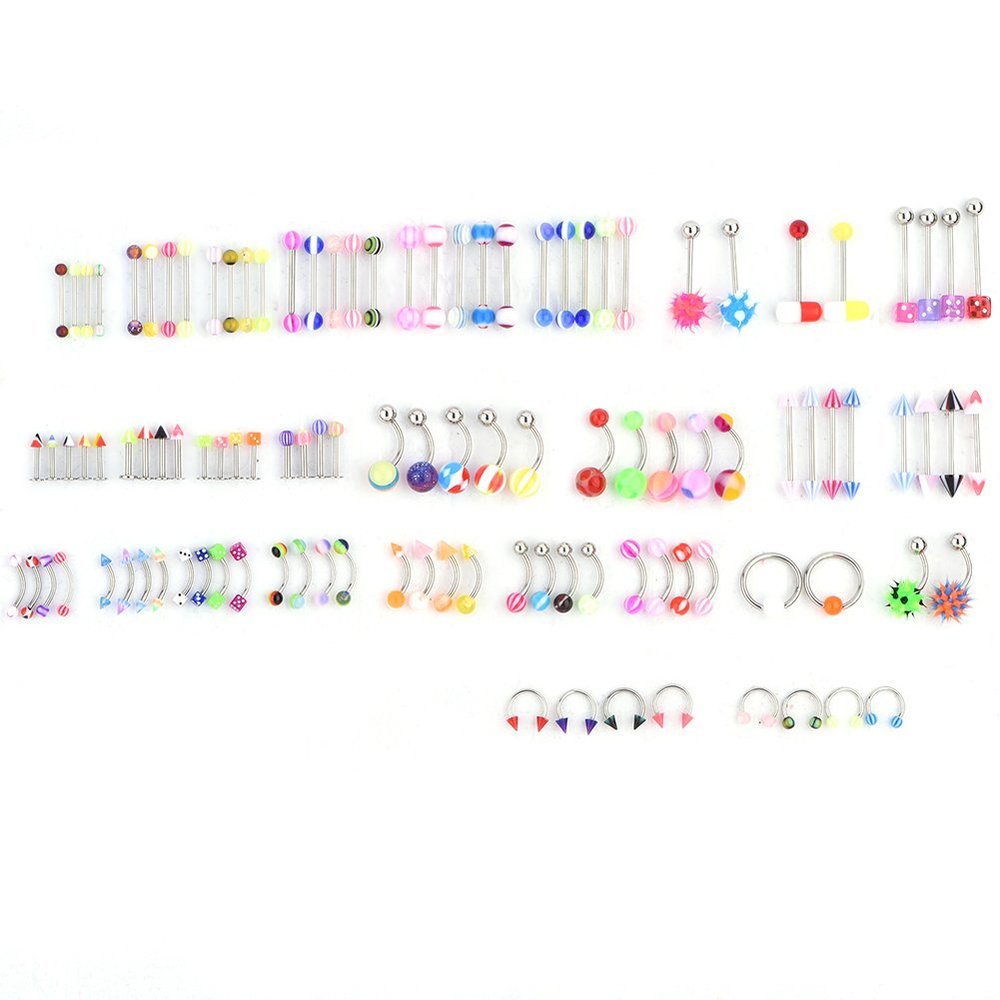 PLLO 110PCS Mixed Pack Body Jewelry Piercing Kit, Eyebrow, Navel, Belly, Tongue, Lip, Bar, Nose Ring, Stainless Steel, Modern Style, Unisex