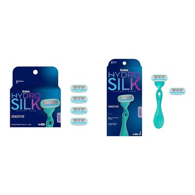 Schick Hydro Silk Moisturizing Razor Blade Refills for Women (4 Count) and Schick Hydro Silk Sensitive Skin Razor for Women