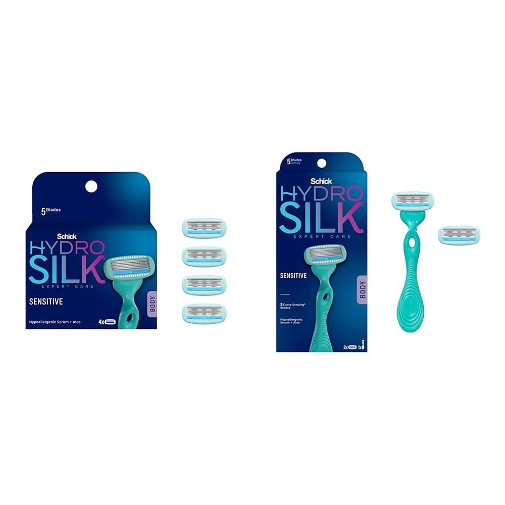 Schick Hydro Silk Moisturizing Razor Blade Refills for Women (4 Count) and Schick Hydro Silk Sensitive Skin Razor for Women